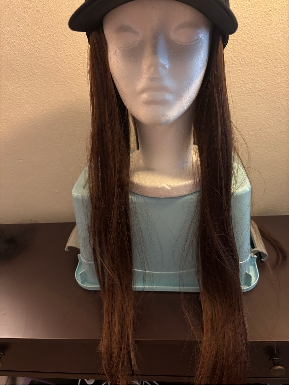 ON THE RUN Baseball Cap with Long Brown Hair
22” Long